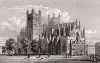 Exeter Cathedral NW view W Deeble after R Browne1830